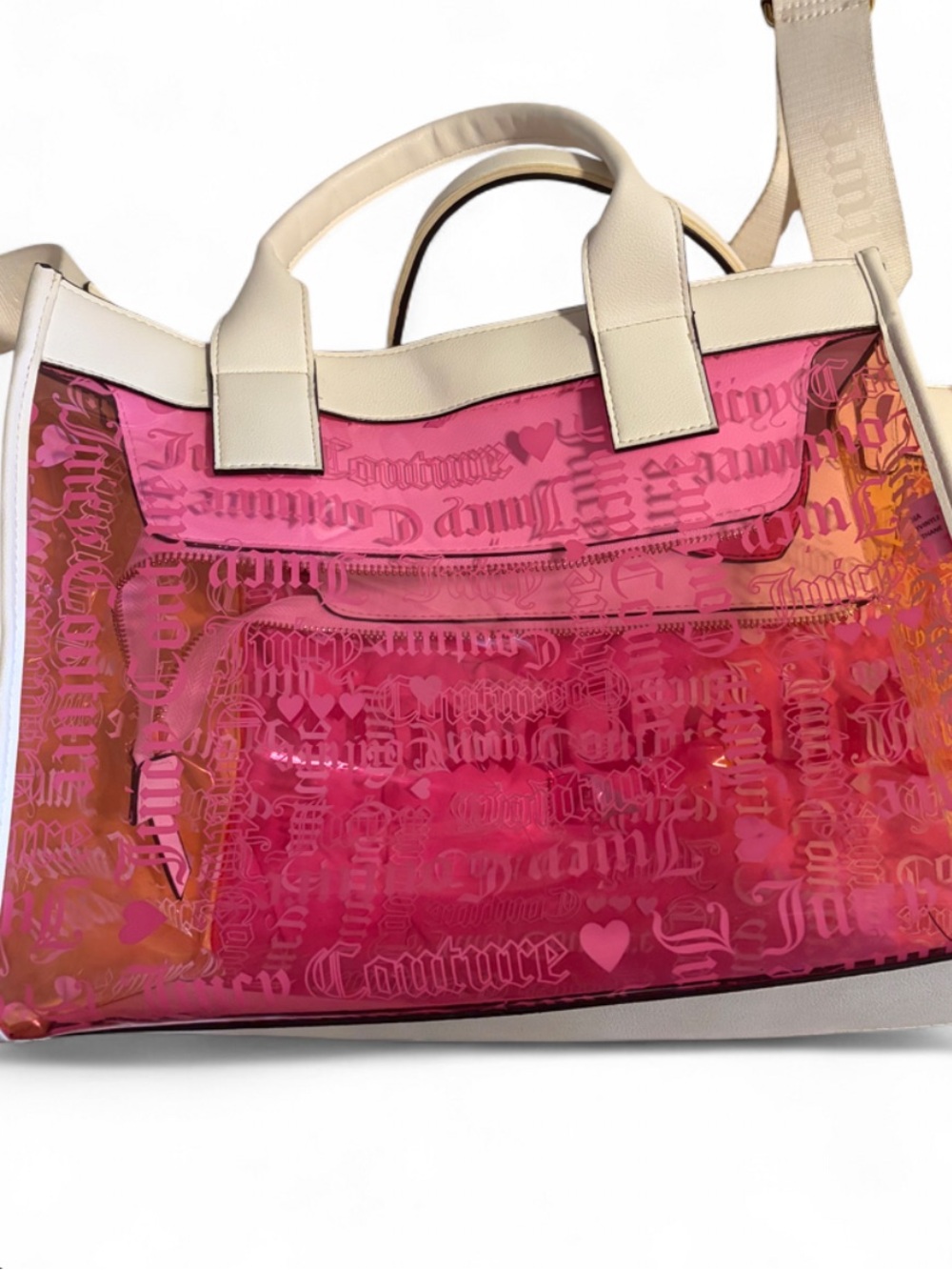 Juicy Couture Pink Iridescent Tote with Cream Trim